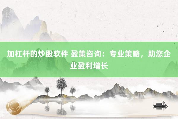 加杠杆的炒股软件 盈策咨询：专业策略，助您企业盈利增长