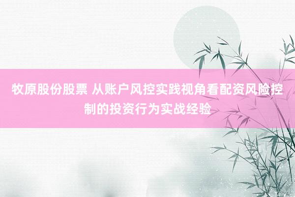 牧原股份股票 从账户风控实践视角看配资风险控制的投资行为实战经验